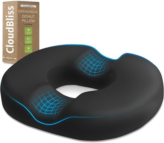 Donut Pillow Seat Cushion Chair Pad for Tailbone Pain Relief and Hemorrhoids, Memory Foam Seat Chair Cushion for Postpartum Pregnancy, Seat Cushions for Men and Women for Home & Office, (Black)-DeskLoop Office