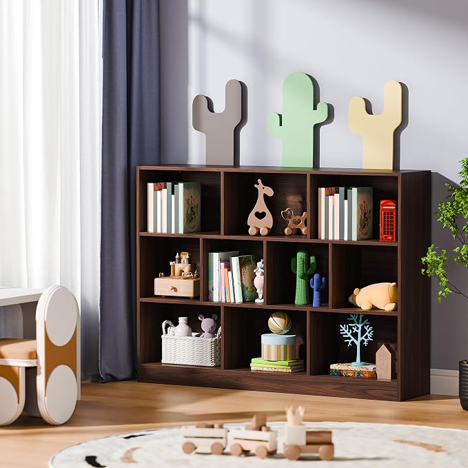 Cozy Castle Brown Bookshelf, 3-Tier Open Shelf Bookcase, 10 Cube Storage - Image 5