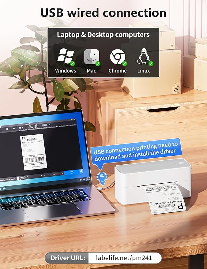 Phomemo Bluetooth Thermal Label Printer, 241BT 4X6 Wireless Shipping Label Printer for Small Business, Pink Label Printer for Shipping Package, Compatible with iPhone, Android, Amazon-DeskLoop Office