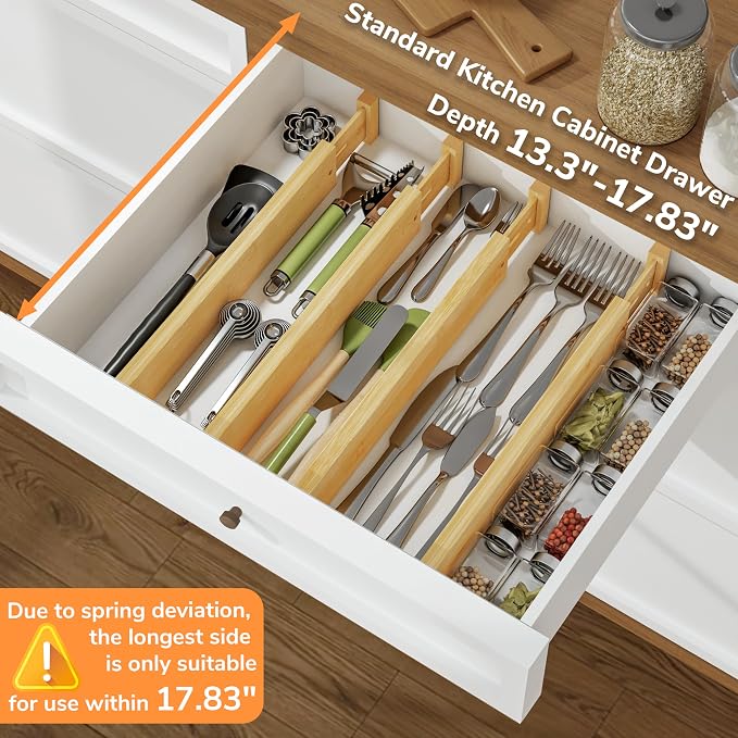 BAMEOS Bamboo Expandable Drawer Dividers – Fits 13.3"–19" Drawers, Bathroom - Image 4