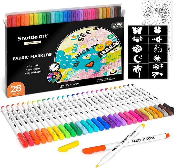 Shuttle Art 28 Colors Fabric Markers, Permanent Markers by ShuttleArt