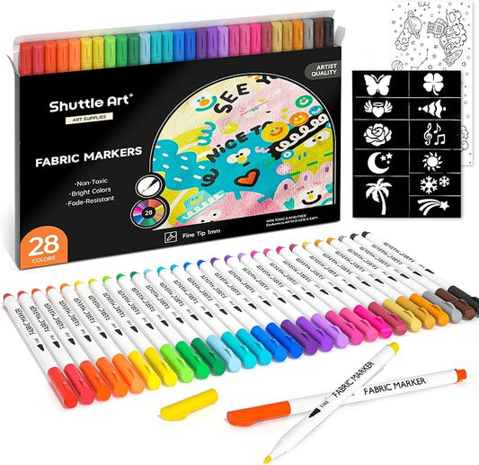 Shuttle Art 28 Colors Fabric Markers, Permanent Markers by ShuttleArt