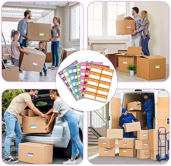 340 Home Moving Labels, 3.4 x 2 inches, 8-Color Coded Packing Box Stickers - Image 5