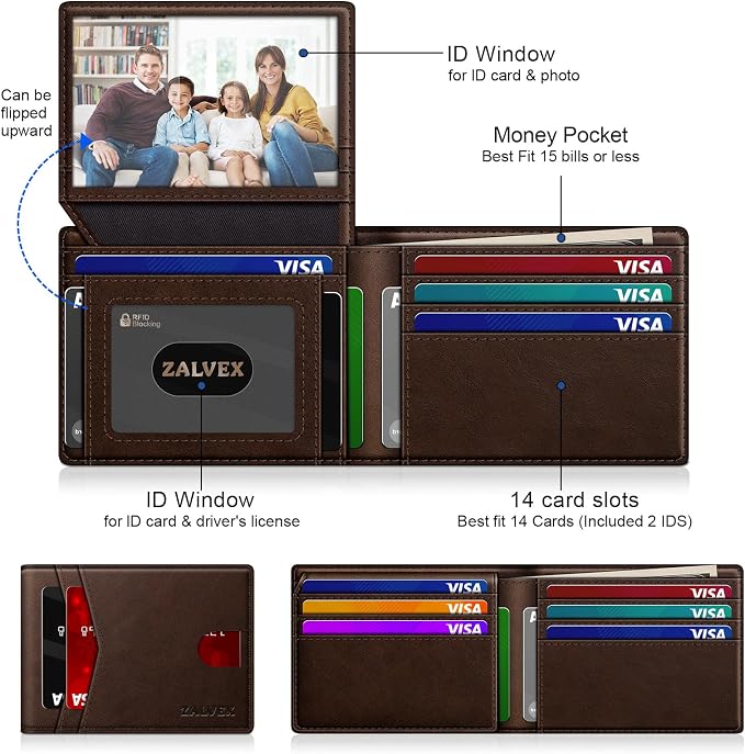 Wallet for Men Slim RFID Blocking Leather Credit Card Holder Wallet for 14 Cards - Image 2