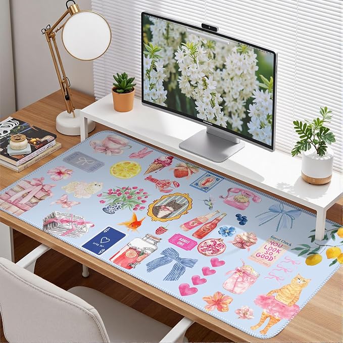 Cute Blue Desk Mat Kawaii Cat Mouse Pad Retro Vintage Large XXL Mousepad - Image 2