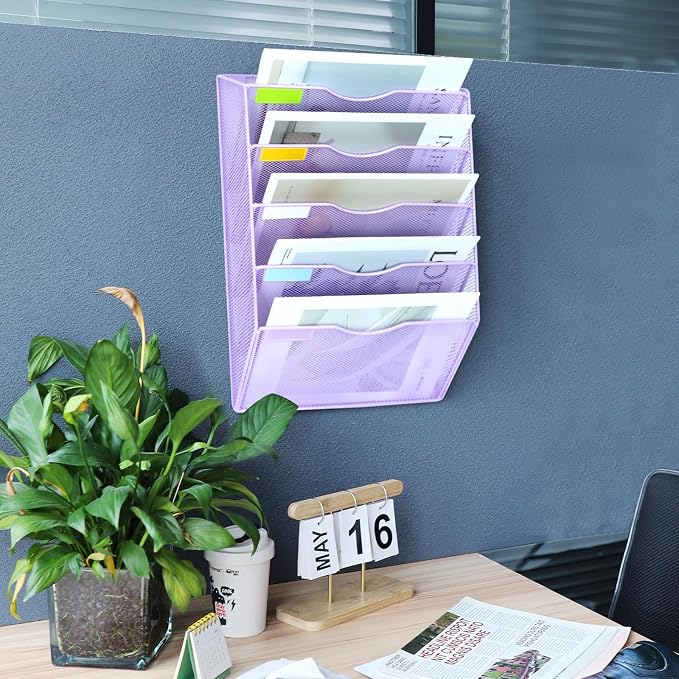 5 Pockets Mesh Wall File Holder Organizer Office Hanging File Folder Magazine - Image 7
