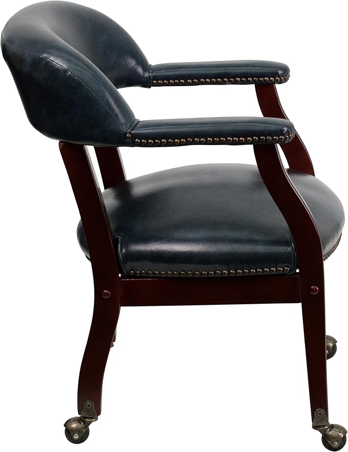 EMMA + OLIVER Navy Vinyl Luxurious Conference Chair with Casters-DeskLoop Office