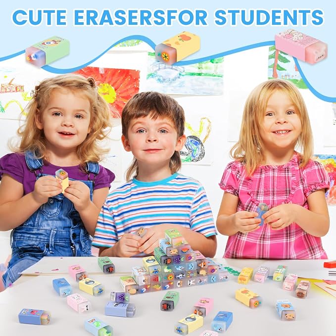LiYiQ 100 Pcs Cute Eraser for Kids Bulk Kawaii Erasers for Classroom Fun - Image 3