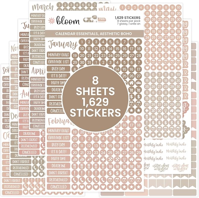 bloom daily planners Muted Neutrals Calendar Essentials Planner Stickers by bloomdailyplanners