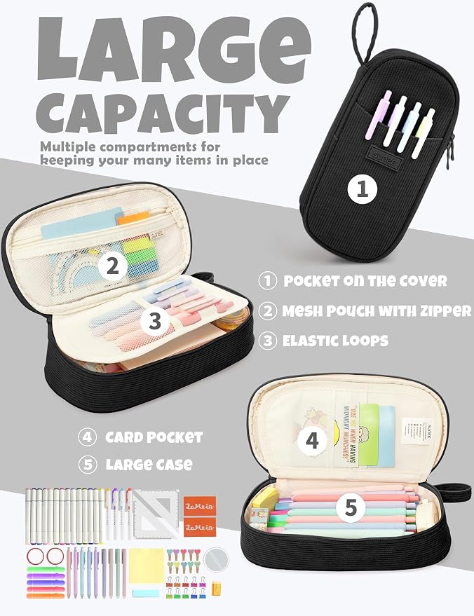SUNEE Cute Pencil Case, Large Pencil Pouch, Soft Corduroy Aesthetic Big Pencil - Image 3