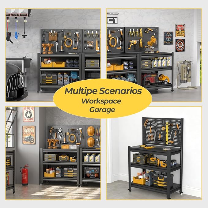 Storage Shelves with Pegboard, Heavy Duty Garage Shelving Units and Storage - Image 7
