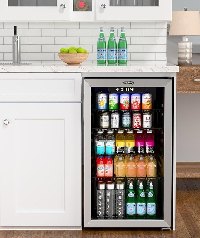 KoolMore 18 in. 3.2 Cu. Ft. Beverage Refrigerator Merchandiser with Stainless Steel Trim and Touch Panel For Soda, Beer or Wine Perfect for Use in a Commercial or Home Setting, ETL Listed (KM-BR32SS)-DeskLoop Office