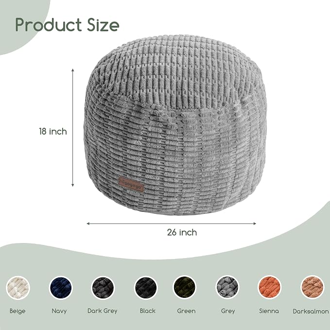 HIGOGOGO Pouf Ottoman Stuffed Round Modern Foam Filled Foot Rest Poufs - Image 2