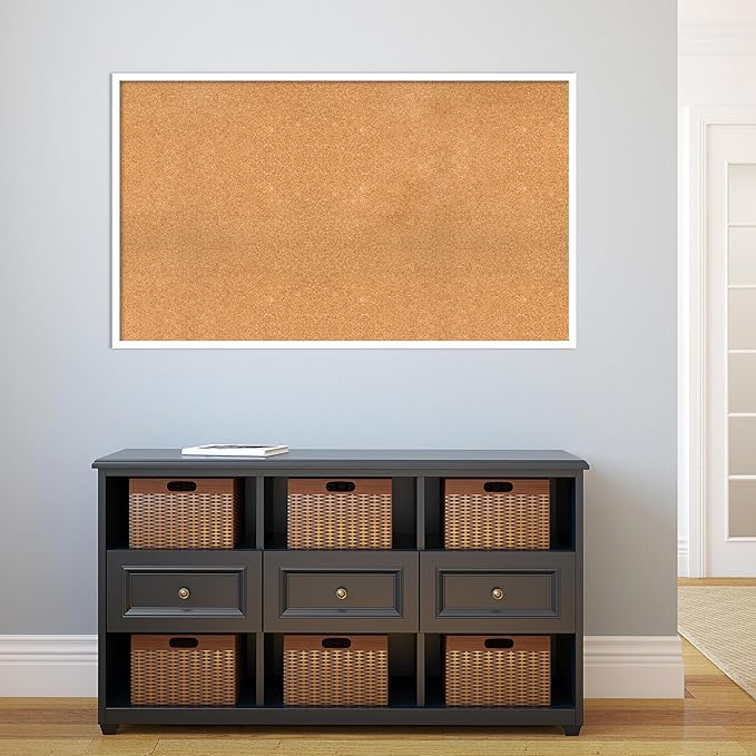Amanti Art Natural Cork Board for Wall, 29x49 Vision Board with White Frame, Oversize Corkboard Office Decor for Home Organization, Modern Corkboard Pinboard to Display Items for Home Organization in-DeskLoop Office
