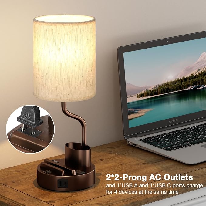 Bedside Table Lamps for Bedroom Set of 2 - Image 3