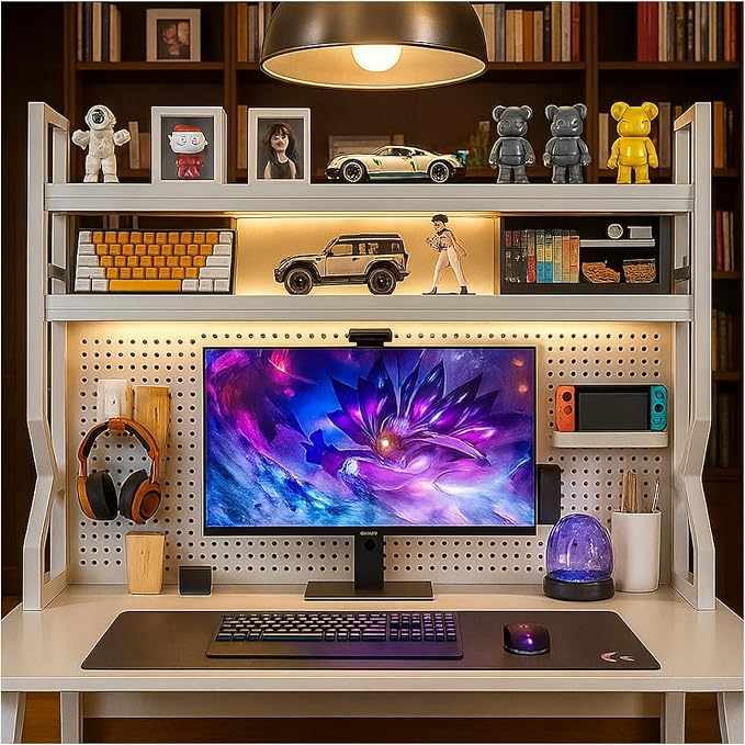 Desktop Hutch Bookshelf, Many Gifts, Metal Desktop Bookcase by Unknown