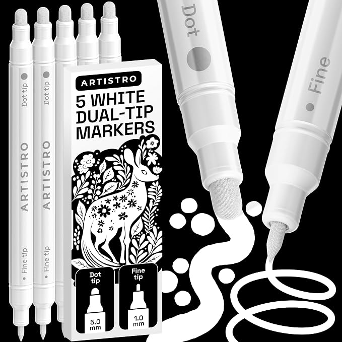 ARTISTRO 5 White Dual-Tip Acrylic Paint Markers – Paint Pens Set by ARTISTRO