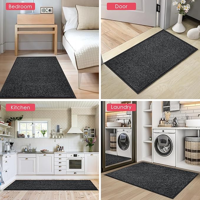 Kuyal Front Door Mat, 3'x10' Indoor Outdoor Entrance Mat, Commercial Floor Mats Inside Outside Entrance, Heavy Duty Durable Welcome, Rubber Backing Non Slip Outdoor Mats for Entryway,Black-DeskLoop Office