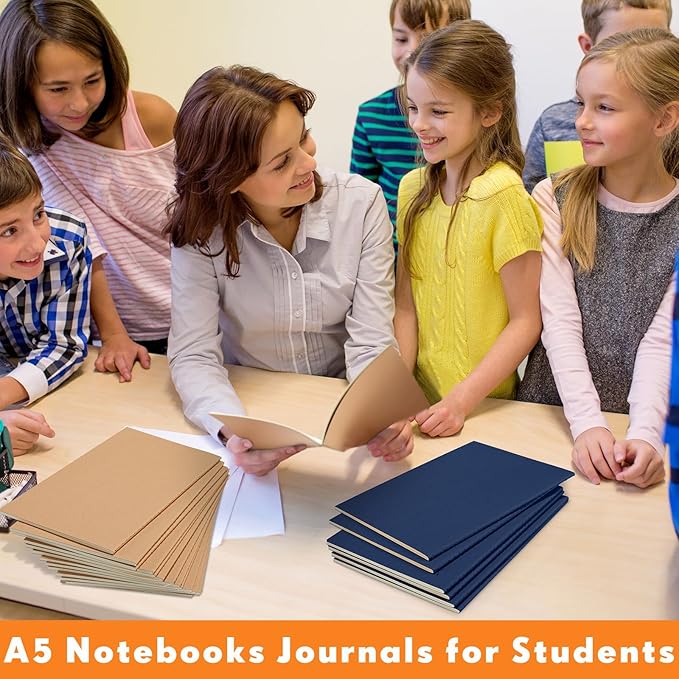 Mimorou 100 Pcs Kraft Notebook Journals 5.5 Inch x 8.3 Inch A5 Softcover Notebooks Bulk for Writing Sketch Office Notepad with 60 Pages 30 Sheets(Brown, Navy,Lined)-DeskLoop Office