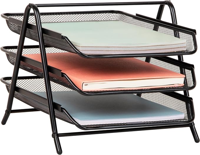 Mind Reader 3-Tier Paper Tray, Desktop Organizer, File Storage, Metal Mesh by MindReader