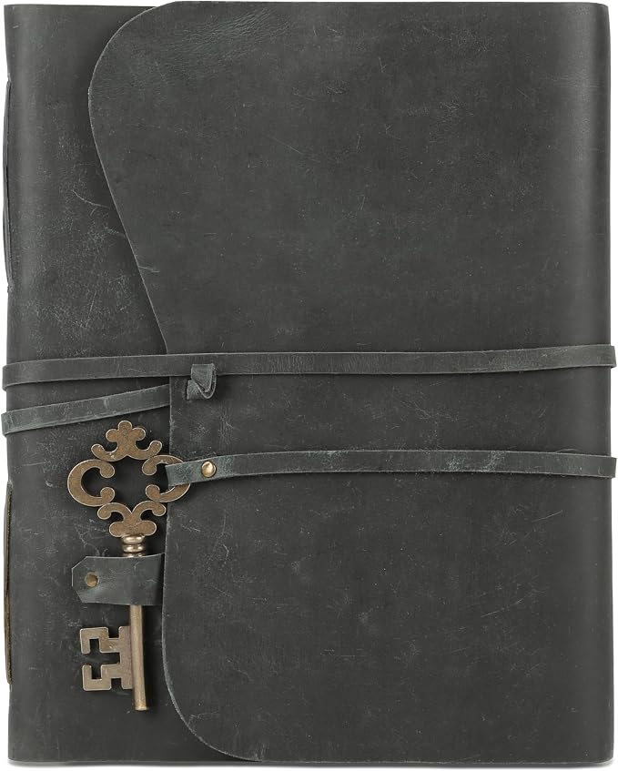 Leather Journal with Deckle Edge Paper 8x6 inch and Vintage Key | Handmade - Image 2