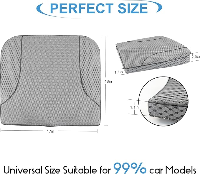 Car Seat Cushion, Comfortable Memory Foam Seat Pillow for Driving, Sciatica-Back Pain Relief, Cushion for Car-Truck, Office, Wheelchair - Mesh Gray-DeskLoop Office