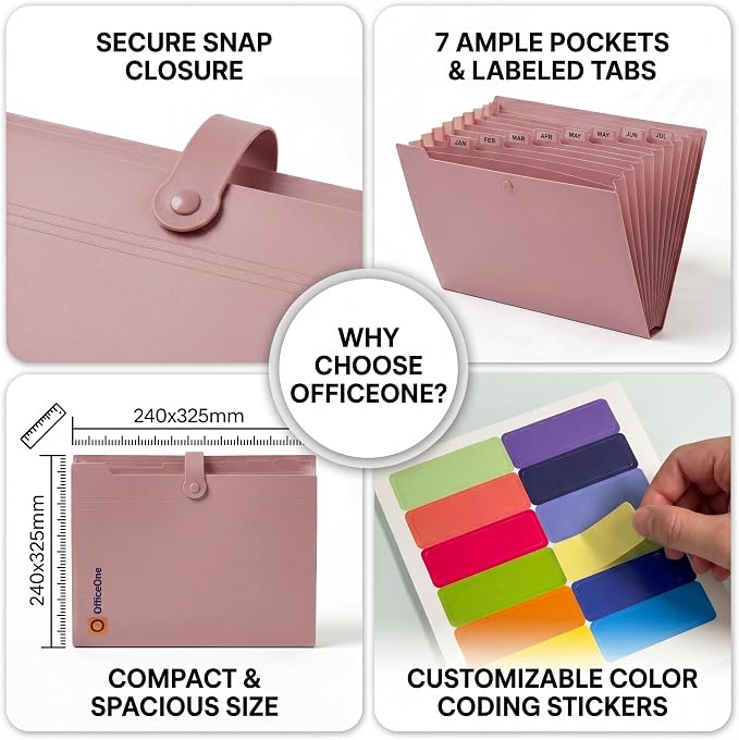 OfficeOne 8-Pocket Expanding File Folder, A4 Letter Size Accordion Document - Image 4