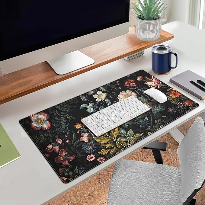 Floral Desk Mat Dark Academia Vintage Aesthetic Desk Pad Flower Plant Large - Image 5