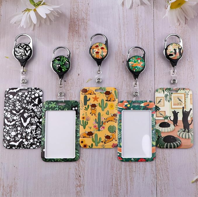 Black Cool ID Badge Holder Bat & Flowers Goth Heavy Duty Keychain Retractable - Image 2