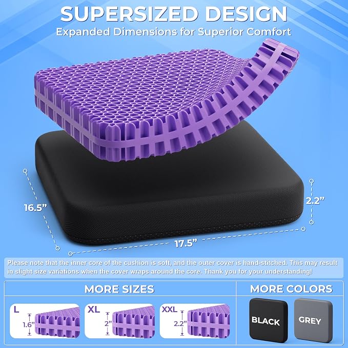 TushGuard Gel Seat Cushion for Long Sitting, Enlarged & Thickened Patent Design - Image 3