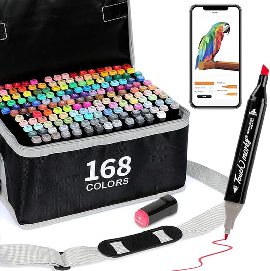 168+2 Colors Alcohol Markers with Free App, Chisel Tip and Fine Tip, Dual Tip Alcohol-Based Marker set for Artist Adult, Art Marker for Painting, Coloring, Sketching and Drawing,Great Gift Idea-DeskLoop Office