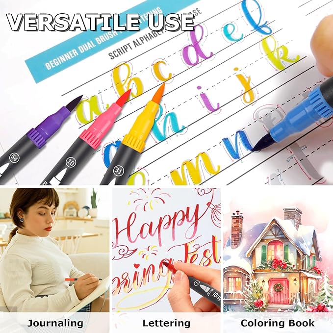 iBayam Dual Brush Marker Pens, 36 Colors Fine Tip Markers, Double Tip Brush Pens for Adult, Coloring Marker for Coloring Book, Cute School Supplies, Arts and Crafts Office Desk Supplies-DeskLoop Office