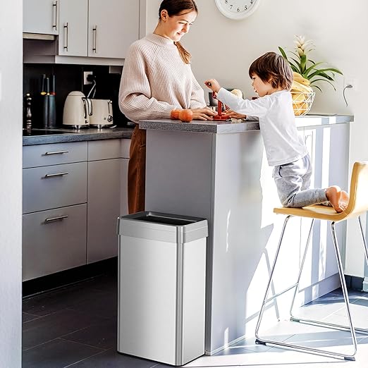 iTouchless 18 Gallon Rectangular Open Top Trash Can and Recycle Bin with AbsorbX Odor Control System Ultra Space-Saving Large Capacity Commercial Grade for Home, Office, Garage, Stainless Steel-DeskLoop Office