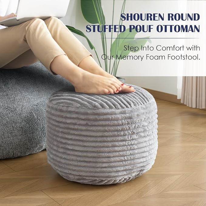 SHOUREN Stuffed Round Ottoman, Corduroy Pouf Ottoman Foot Rest - Image 7