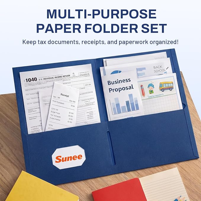 SUNEE Folders with Pockets, 2 Pocket Folders Fit Letter Size Paper, Paper File - Image 2