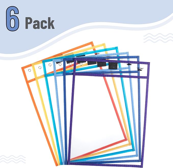 Mr. Pen- Reusable Dry Erase Pocket Sleeves, 6 Pack, Colorful | Clear Plastic - Image 2