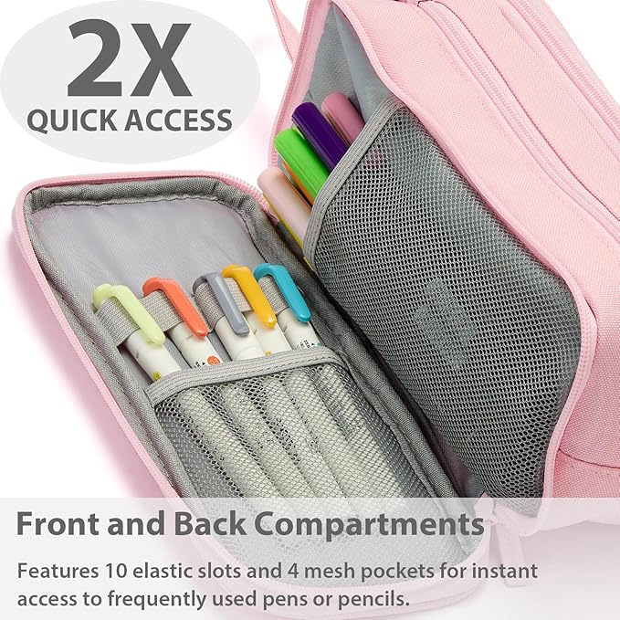 Pencil Case Pouch Box Bag School Supplies Girls Boys Kids, Cute Preppy Stuff Big Capacity Aesthetic Pen Organizer, Back to College Stationary, Pink, Extra Large Style, 2300ml-DeskLoop Office