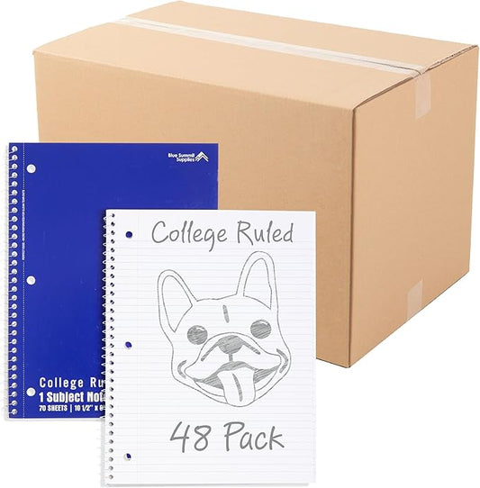 Blue Summit Blue Spiral Notebooks Bulk, One Subject Spiral Notebook College Ruled, Perforated Notebook, 8 x 10.5 for Work and School, Paper, College Ruled, Bulk 48 Pack-DeskLoop Office