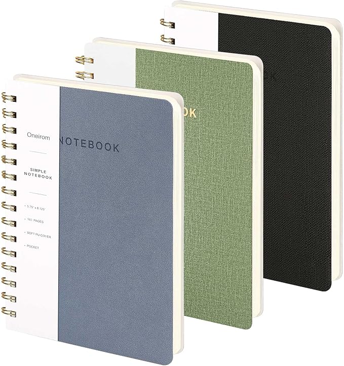 Lined Spiral Notebook College Ruled A5 Journal Book for Note Taking, 160 Pages Writing Journal for Office and Home School Supplies 5.75x8.125 inch - Green Blue Black-DeskLoop Office