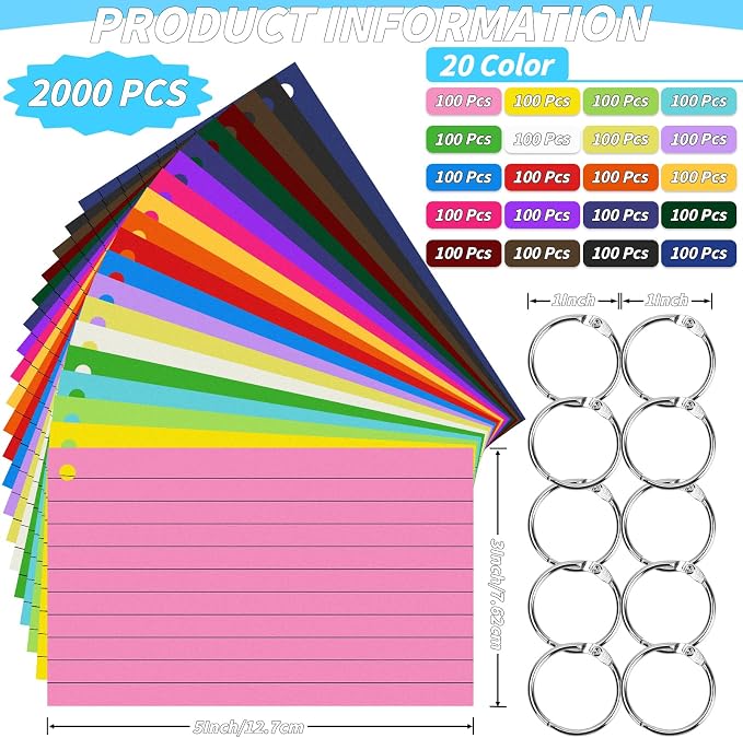 2000 PCS Colored Index Cards 3x5 In Flash Cards - Image 2