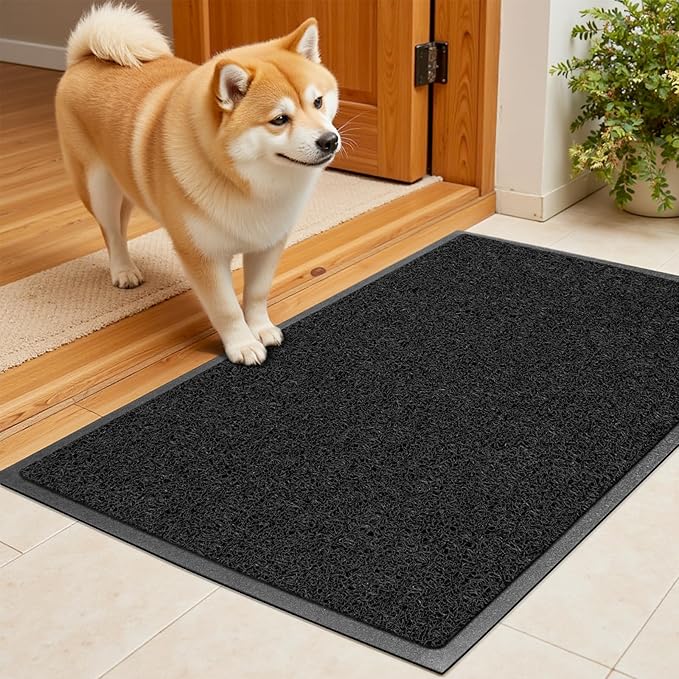 Kuyal Door Mat, 2'x4' Indoor Outdoor Entrance Mat to Trap Dirt and Moisture, Non Slip Waterproof Outdoor Mats, Commercial Floor Inside Outside Entrance, Heavy Duty Durable Welcome Mats, Black-DeskLoop Office