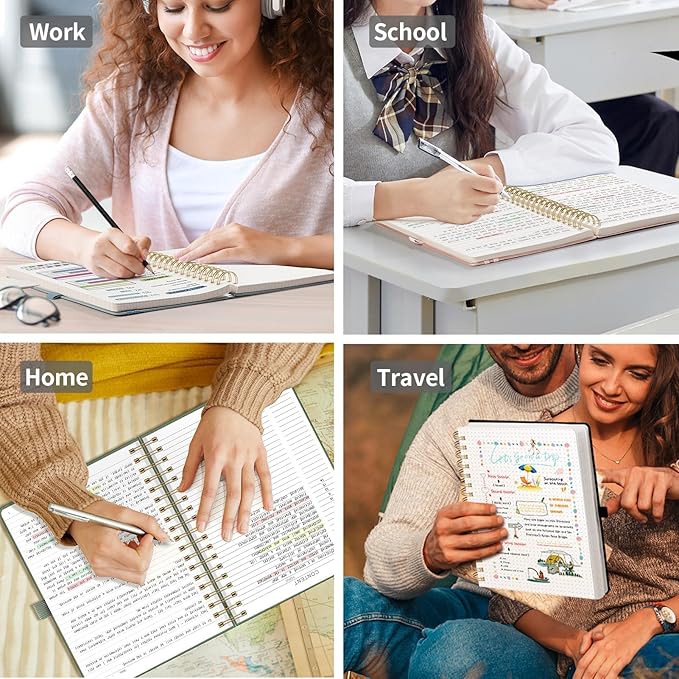EMSHOI A4 Leather Hardcover Spiral Notebook College Ruled, 300 Numbered Pages, 100 GSM Thick Paper - Premium Lined Journal for Writing, Note-Taking, Work & Journaling; 8.27"x11.2", Dark Green