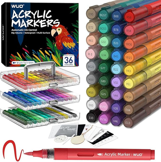WUO 36 Colors Acrylic Paint Markers, Acrylic Paint Pens and Acrylic Markers by WUO
