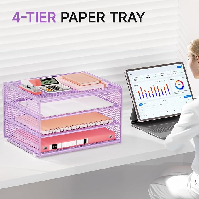 Lavatino 3-Tier Letter Tray Desk Organizer, Mesh Paper File Tray Organizer - Image 4