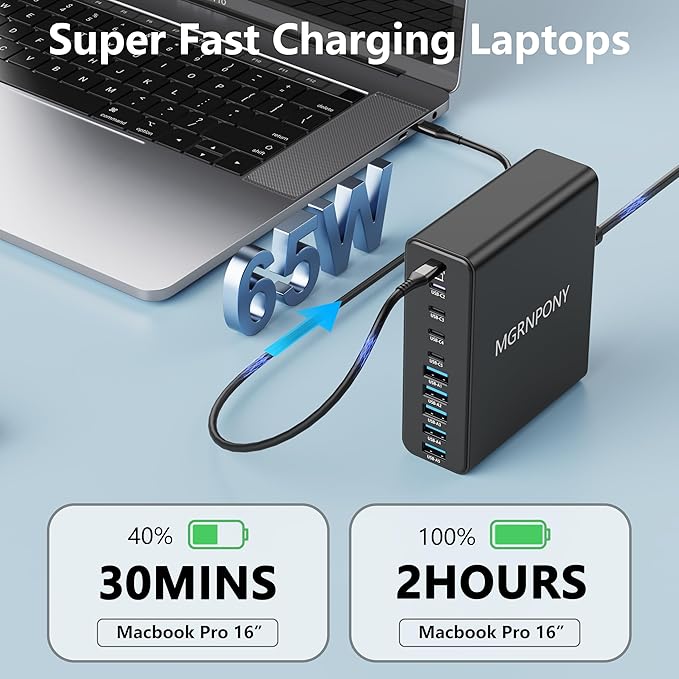 320W USB C Charger Block, 10-Port USB C Charging Station GaN III PD 65W PC Laptop Fast Charger Adapter for MacBook Pro/Air, DELL, iPad, iPhone, Samsung Galaxy Black-DeskLoop Office