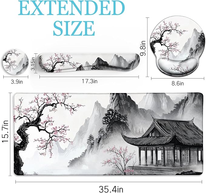 LIMKRIAN Japanese Ergonomic Mouse Pad Large Desk Mat Set, XXL Anime Mousepad - Image 6