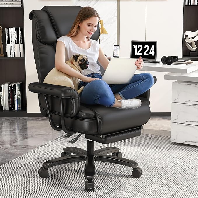 GYI Criss Cross Chair with Wheels, 160° Big and Tall Reclining Office Desk Chair with High Back, Wide Seat, Arms, Footrest, Black-DeskLoop Office