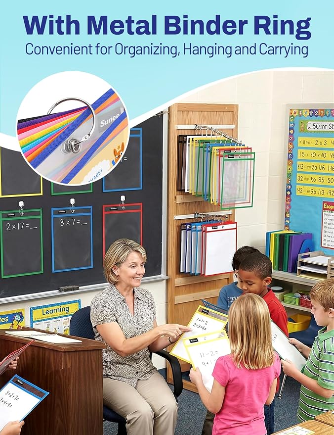 SUNEE 100 Packs Oversized Reusable Dry Erase Pocket Sleeves - Image 6
