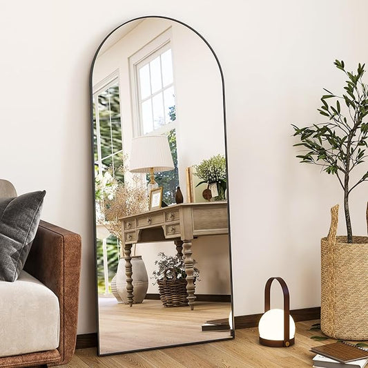 HARRITPURE Arched Full Length Mirror - 64"x21" Free Standing Leaning Mirror Hanging Mounted Aluminum Frame Modern Home Decor for Living Room, Bedroom, Cloakroom, Black-DeskLoop Office