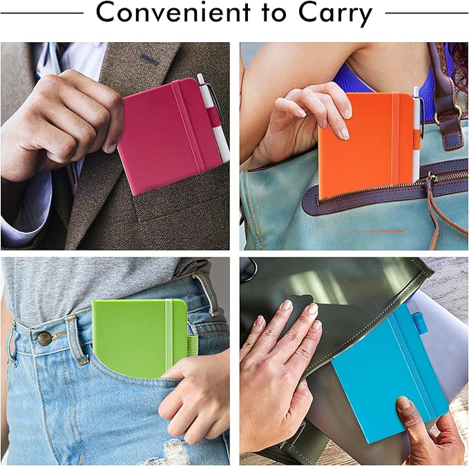 feela Pocket Small Notebooks Bulk, Mini Cute Notepads Hardcover College Ruled Lined Journals with Pen Holder for School Business Memos, with 15 Black Pens, 3.5”x 5.5”, 15 Pack, A6, Solid Colors-DeskLoop Office
